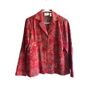 Appleseed's Tapestry Blazer Jacket Red Floral Womens size 8 Vintage